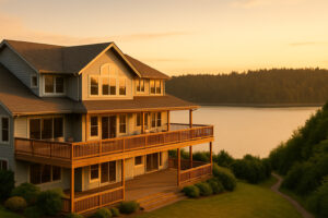 Waterfront view of the marina and the Inn at Port Ludlow, one of the best hotels in Port Ludlow, Washington.