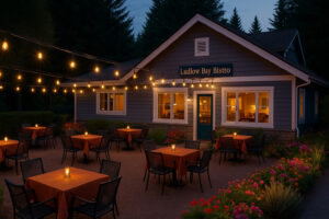 Waterfront view of the marina and the Inn at Port Ludlow, one of the best hotels in Port Ludlow, Washington.
