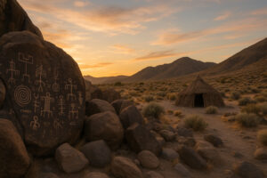 Visitors exploring historic and cultural experiences in Nevada, including old mining towns, museums, and Native heritage sites under desert skies