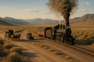 Visitors exploring historic and cultural experiences in Nevada, including old mining towns, museums, and Native heritage sites under desert skies