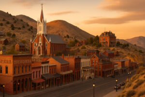 Visitors exploring historic and cultural experiences in Nevada, including old mining towns, museums, and Native heritage sites under desert skies