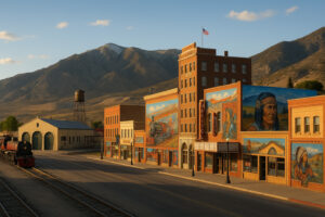 Visitors exploring historic and cultural experiences in Nevada, including old mining towns, museums, and Native heritage sites under desert skies