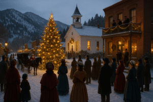 Locals enjoying festive traditions in Northern Nevada towns with holiday lights, music, and winter street celebrations