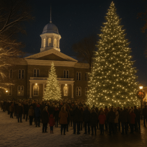 Locals enjoying festive traditions in Northern Nevada towns with holiday lights, music, and winter street celebrations