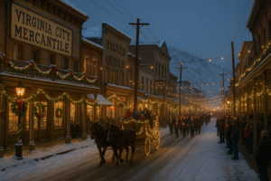 Locals enjoying festive traditions in Northern Nevada towns with holiday lights, music, and winter street celebrations