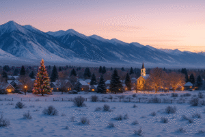 Locals enjoying festive traditions in Northern Nevada towns with holiday lights, music, and winter street celebrations