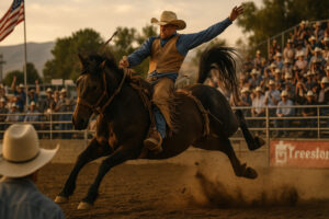 Riders on horseback following cowboy heritage trails Nevada, surrounded by open rangeland and mountain scenery.