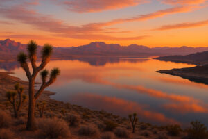 Scenic desert highway winding through red rock landscapes and mountain views during a Southern Nevada road trip.