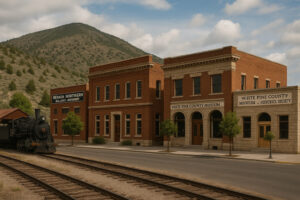 Abandoned wooden buildings and desert landscape representing White Pine County ghost towns in Nevada&rsquo;s historic mining region.