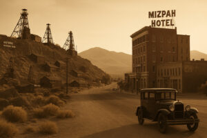 Open desert highway and mountain vistas capturing the beauty of historic drives between Reno and Las Vegas along Nevada&rsquo;s scenic routes.