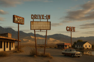 Open desert highway and mountain vistas capturing the beauty of historic drives between Reno and Las Vegas along Nevada&rsquo;s scenic routes.