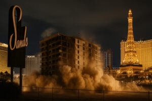 Neon lights and classic signs from vintage casinos Las Vegas history, showcasing the golden era of the Strip in the mid-20th century.