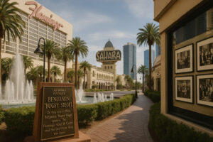 Neon lights and classic signs from vintage casinos Las Vegas history, showcasing the golden era of the Strip in the mid-20th century.