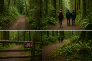 Secluded cascade flowing through mossy rocks and forest greenery, one of the hidden waterfalls near Port Ludlow, Washington.