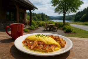 Scenic forest path with sunlight filtering through tall evergreens along hiking trails near Port Ludlow, Washington.