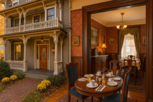 Elegant exterior view of Woodstock Inn and Resort with landscaped gardens and classic Vermont architecture