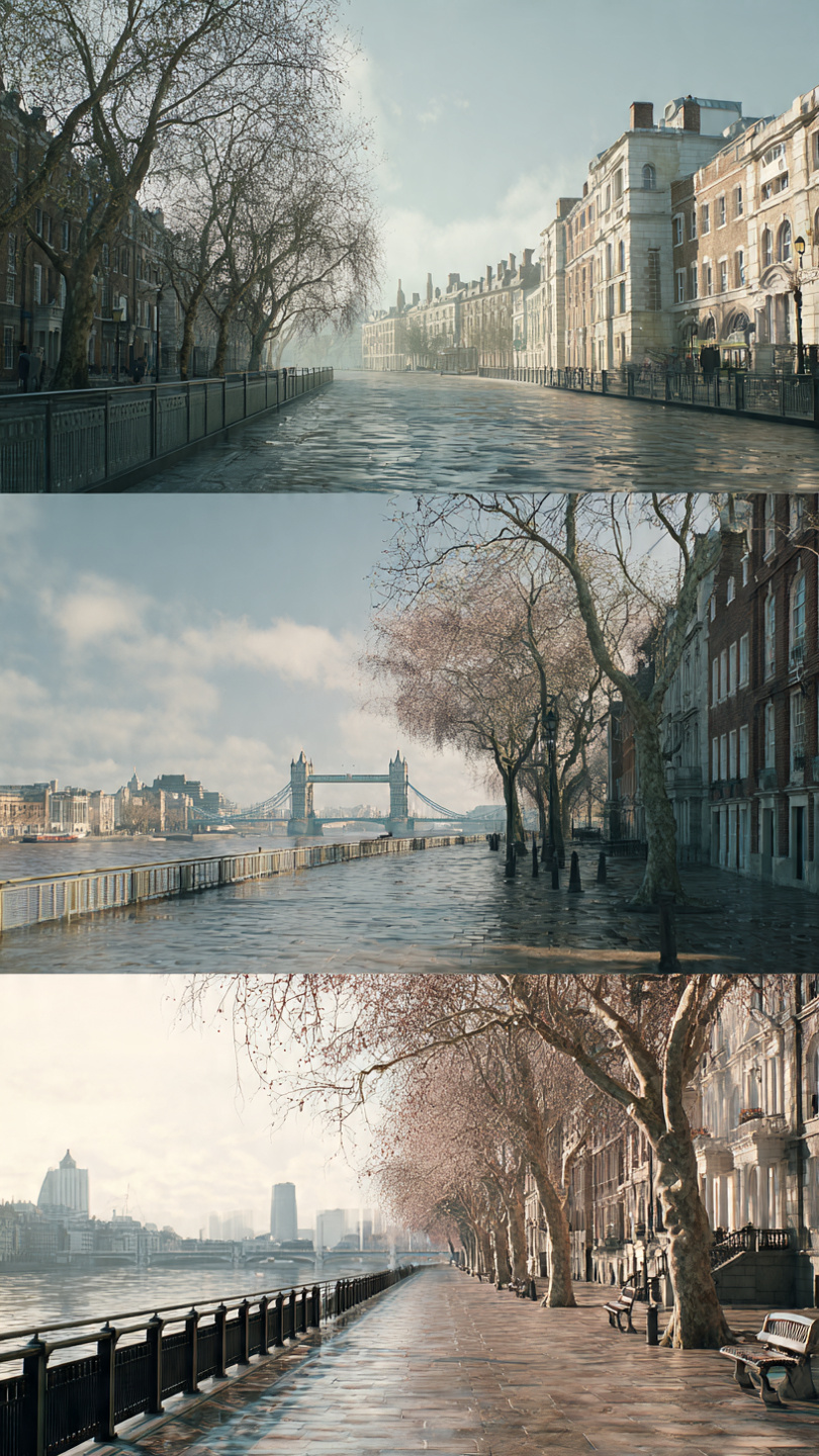 Rainy evening street scene in central London with historic architecture and warm lights, highlighting seasonal things to do in London such as evening walks, city photography, and atmospheric urban exploration year round.