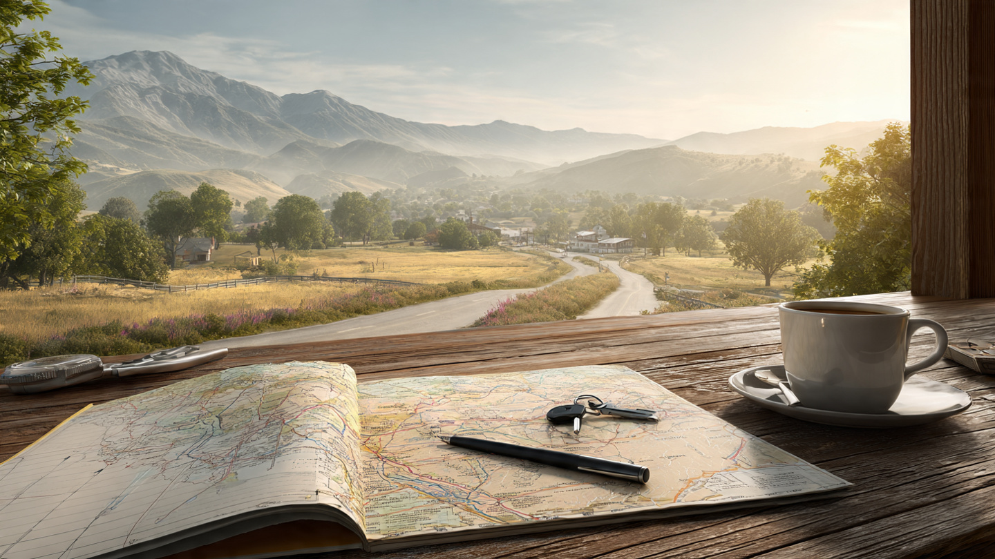 Balanced travel planning scene showing how to organize a relaxed trip around places to visit in the Midwest USA