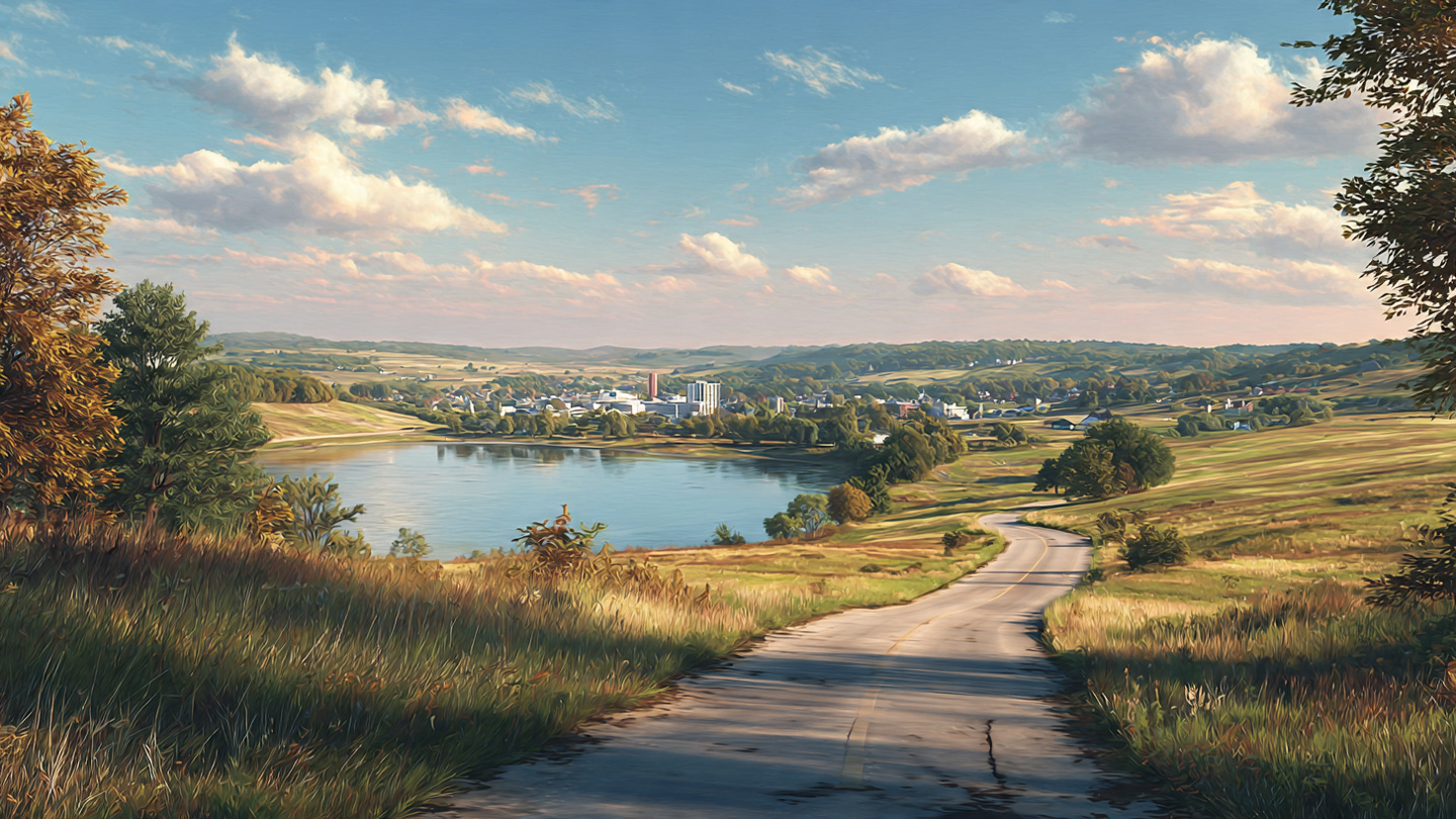 Scenic overview of places to visit in the Midwest USA showing a lakefront, open prairie landscape, and a Midwestern city skyline