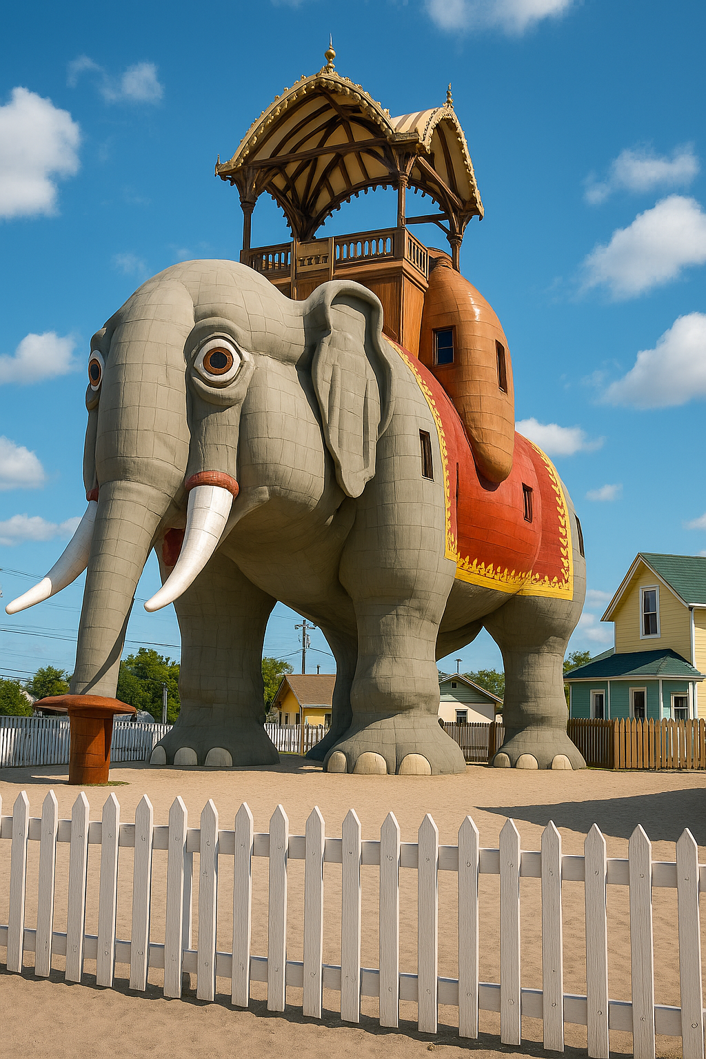 Lucy the Elephant, a six-story architectural landmark in New Jersey, stands as a must-see among quirky roadside attractions in the U.S., showcasing whimsical design and historic charm. 