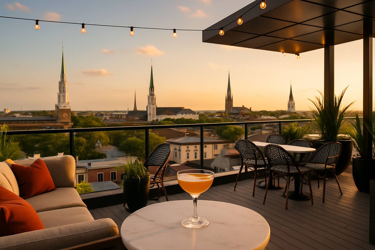 Rooftop Escape at The Peregrin offers elegant views and relaxed charm high above the city—one of the most stylish secret spots in Savannah.