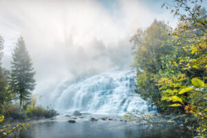 A powerful 50-foot waterfall on the Ontonagon River, with secluded overlooks requiring a short hike through pine forests to witness its thunderous cascades.