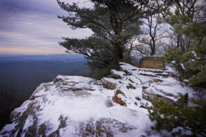 Hidden gems in Alabama: Snow-covered Bald Rock at Cheaha State Park, Alabama’s highest point, with scenic mountain views.