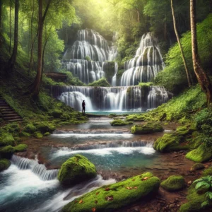 Yellow Branch Falls, a hidden and lush waterfall in the Sumter National Forest, North Carolina."