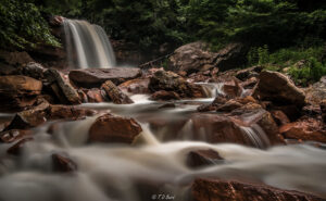 Douglas Falls, a hidden waterfall in the Pisgah National Forest, North Carolina."