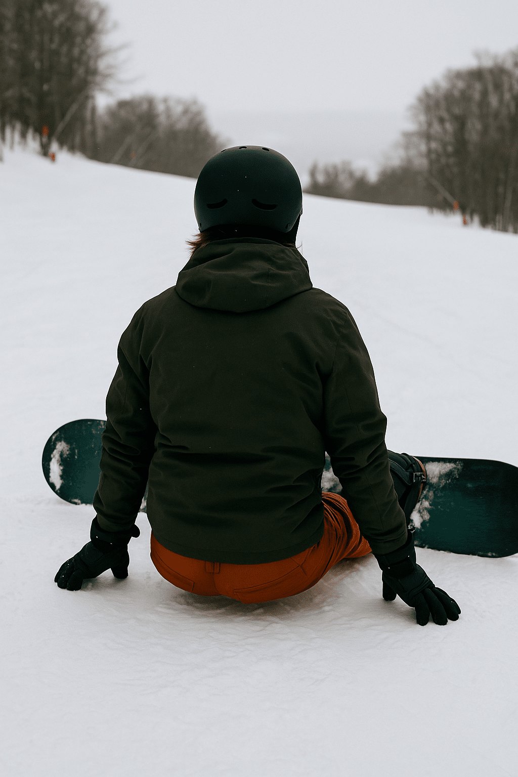 "Beginner snowboarder practicing on a gentle slope at a local mountain, part of the list of ski resorts in Vermont known for beginner-friendly terrain.