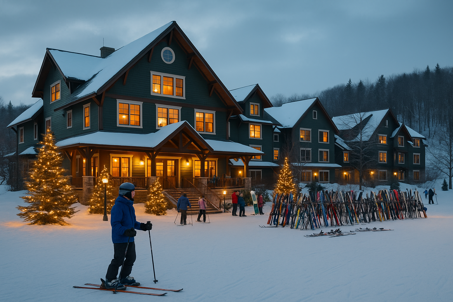 Charming slope-side lodging near popular resorts on the map of Vermont ski areas, perfect for cozy winter getaways.