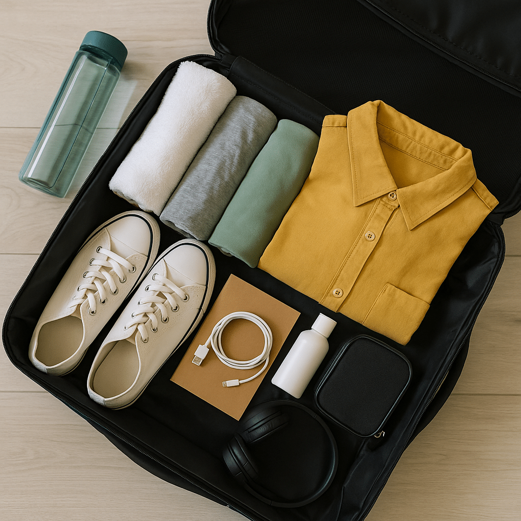Packing Like a Genius: Short Trip Packing Tips That Actually Work – neatly organized suitcase with essentials for a weekend getaway.