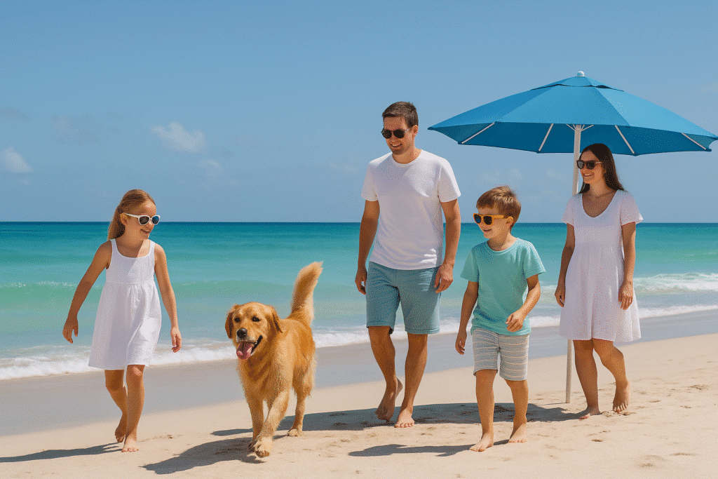 Family enjoying a sunny day on the shore, symbolizing the best family-friendly beaches in Florida.