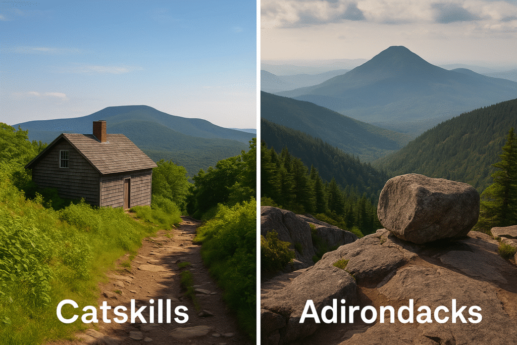 Catskills vs Adirondacks: What’s the Difference? Scenic comparison of rolling Catskills hills and rugged Adirondacks peaks.