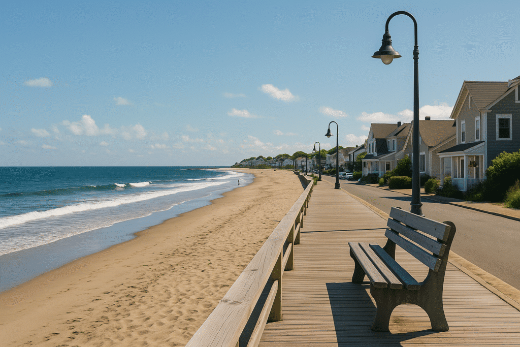 Scenic boardwalk and sandy beach in one of the best coastal towns for a weekend escape.