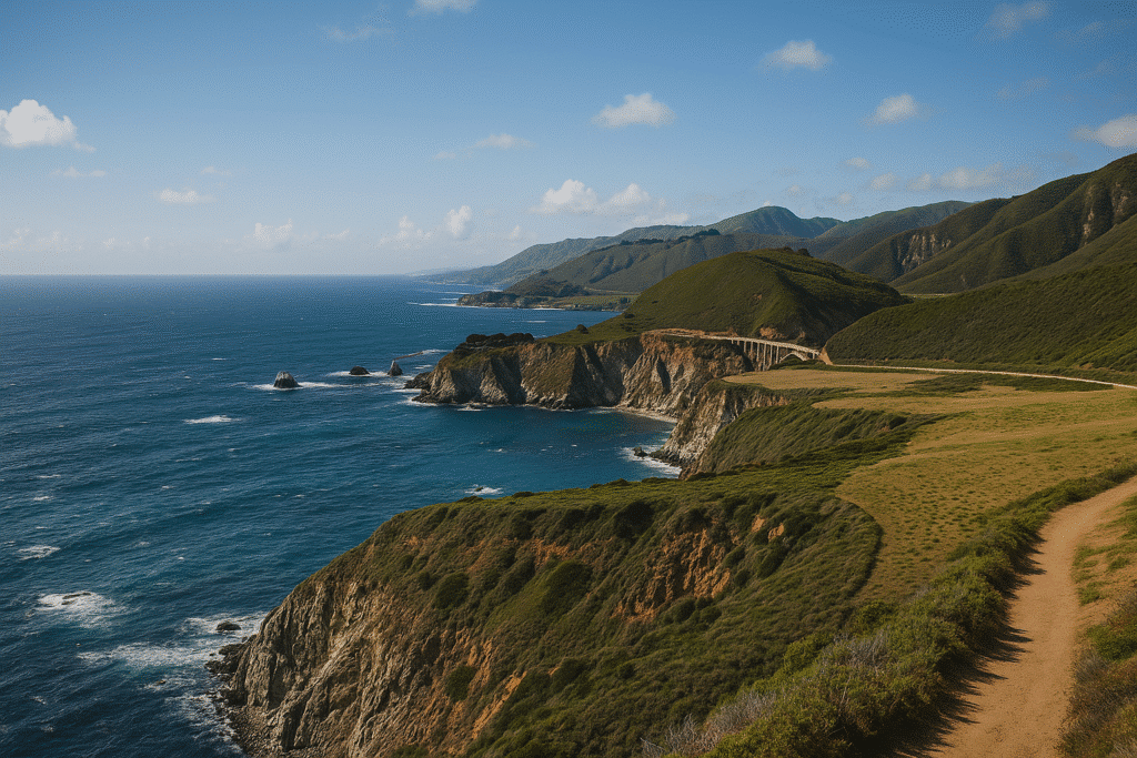 Scenic view showcasing rugged cliffs and the Pacific Ocean along Highway 1, highlighting what’s the big deal about Hurricane Point.