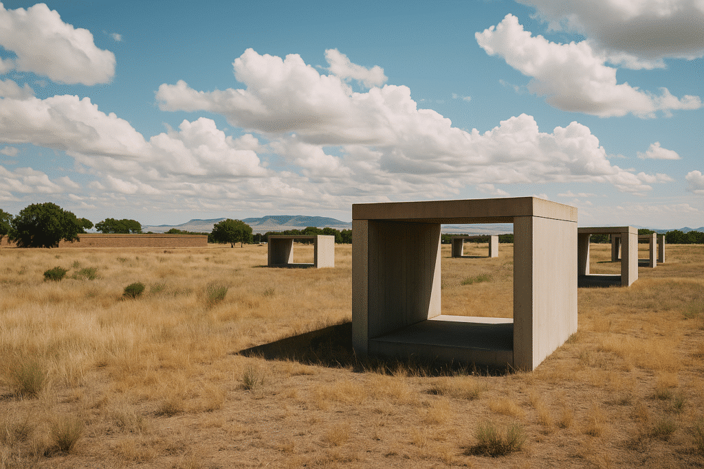 Minimalist outdoor concrete art installations at the Chinati Foundation – Where Art Isn’t Just Art in Marfa, Texas.