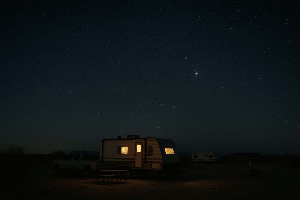 A starry night over RVs in the desert, perfectly capturing that quiet desert vibe you can’t fake.