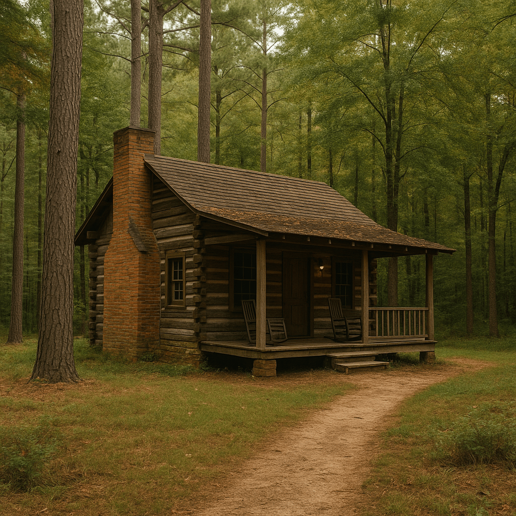 A secluded log cabin surrounded by pine trees, ideal for East Texas Cabin Getaways for a Rustic Escape.