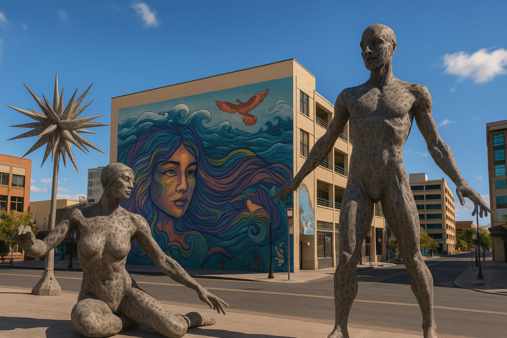 Two large metallic sculptures and a vibrant mural in downtown Reno showcase the city’s creative spirit—perfect for anyone wanting to check out Reno’s public art (even if you’re not “an art person”).