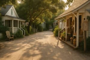 Howard Street in Ocracoke lined with historic cottages and artisan shops